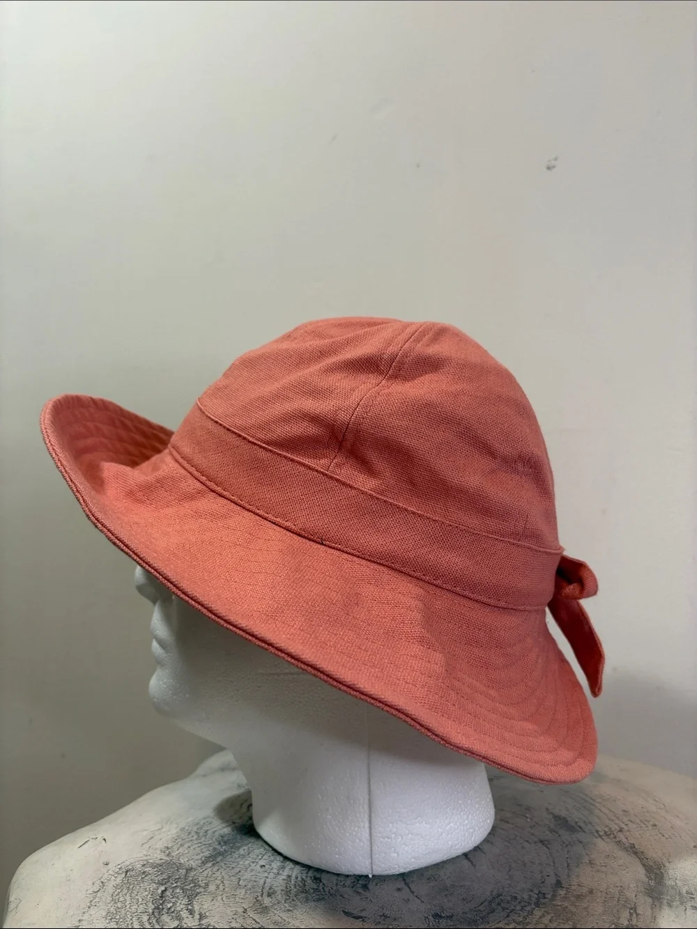 Scala Collection Ohana Cotton Facesaver Hat with Bow Salmon Pink Structured Brim